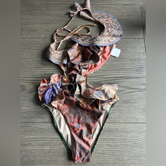 ZIMMERMANN Devi paisley one-shoulder swimsuit 430$ - Picture 2 of 8